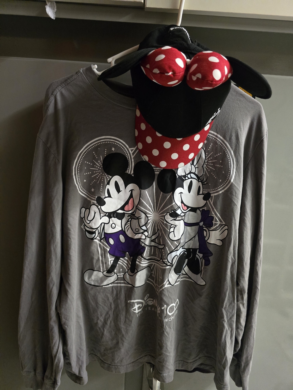 Disney Gray Long-Sleeve Tee with Mickey & Minnie Graphic